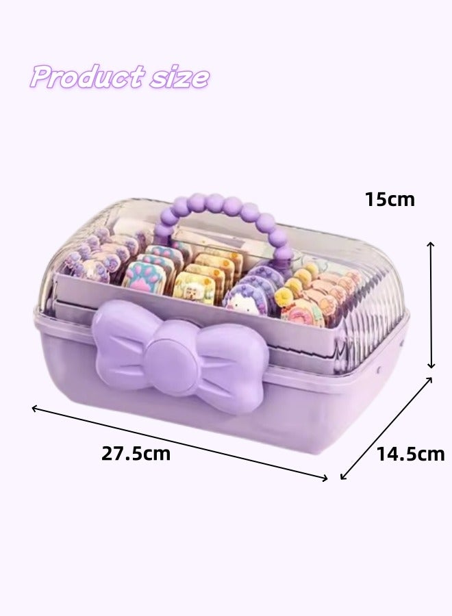 Aikenn Hair Accessories Storage Box Hair Rope Necklace Storage Box Cosmetics Storage Box Large Capacity Transparent Storage Box Layered Desktop Storage Box Kids Hair Accessories Storage Box Purple - Image 2