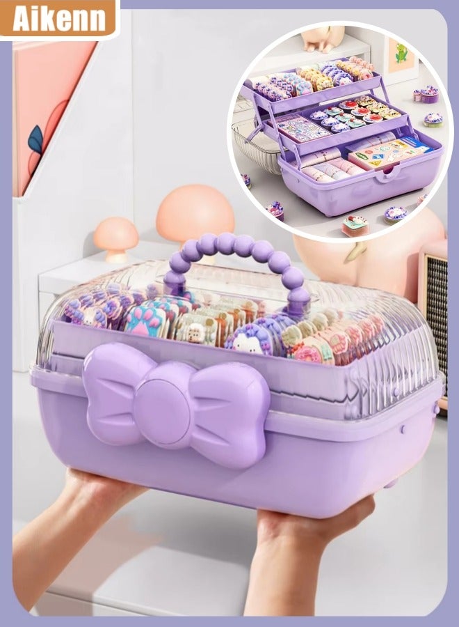 Aikenn Hair Accessories Storage Box Hair Rope Necklace Storage Box Cosmetics Storage Box Large Capacity Transparent Storage Box Layered Desktop Storage Box Kids Hair Accessories Storage Box Purple - Image 1