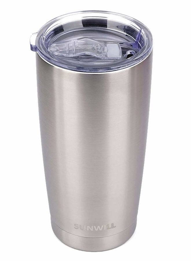 SUNWILL Travel Coffee Tumbler 20 oz, Stainless Steel Mug with Lid, Insulated Cup for Water, Tea, Hot and Cold Drinks, Silver - Image 1