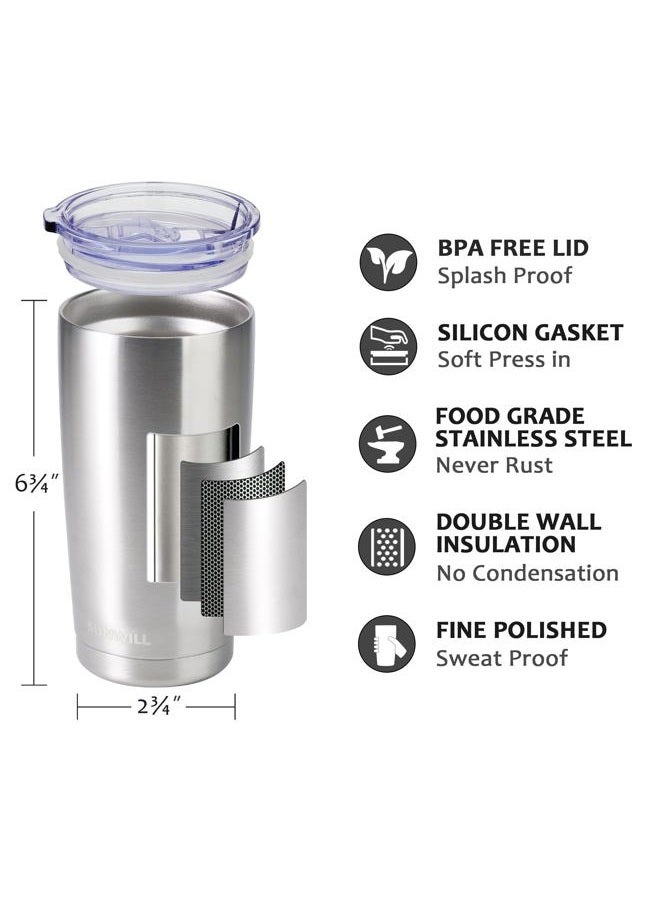 SUNWILL Travel Coffee Tumbler 20 oz, Stainless Steel Mug with Lid, Insulated Cup for Water, Tea, Hot and Cold Drinks, Silver - Image 2