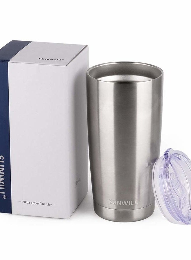 SUNWILL Travel Coffee Tumbler 20 oz, Stainless Steel Mug with Lid, Insulated Cup for Water, Tea, Hot and Cold Drinks, Silver - Image 5