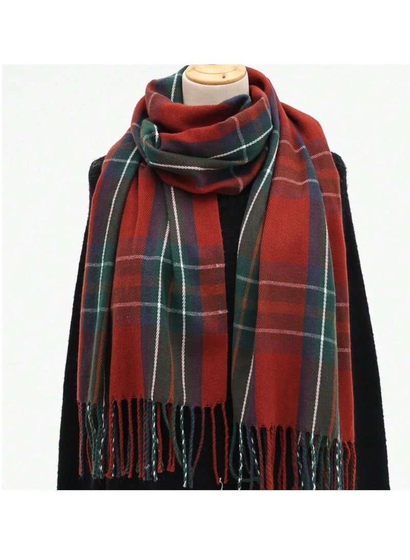 SHEIN.1pc Women Plaid Scarf With Tassels, Warm Shawl Wrap For Autumn/Winter For Dress - Image 5