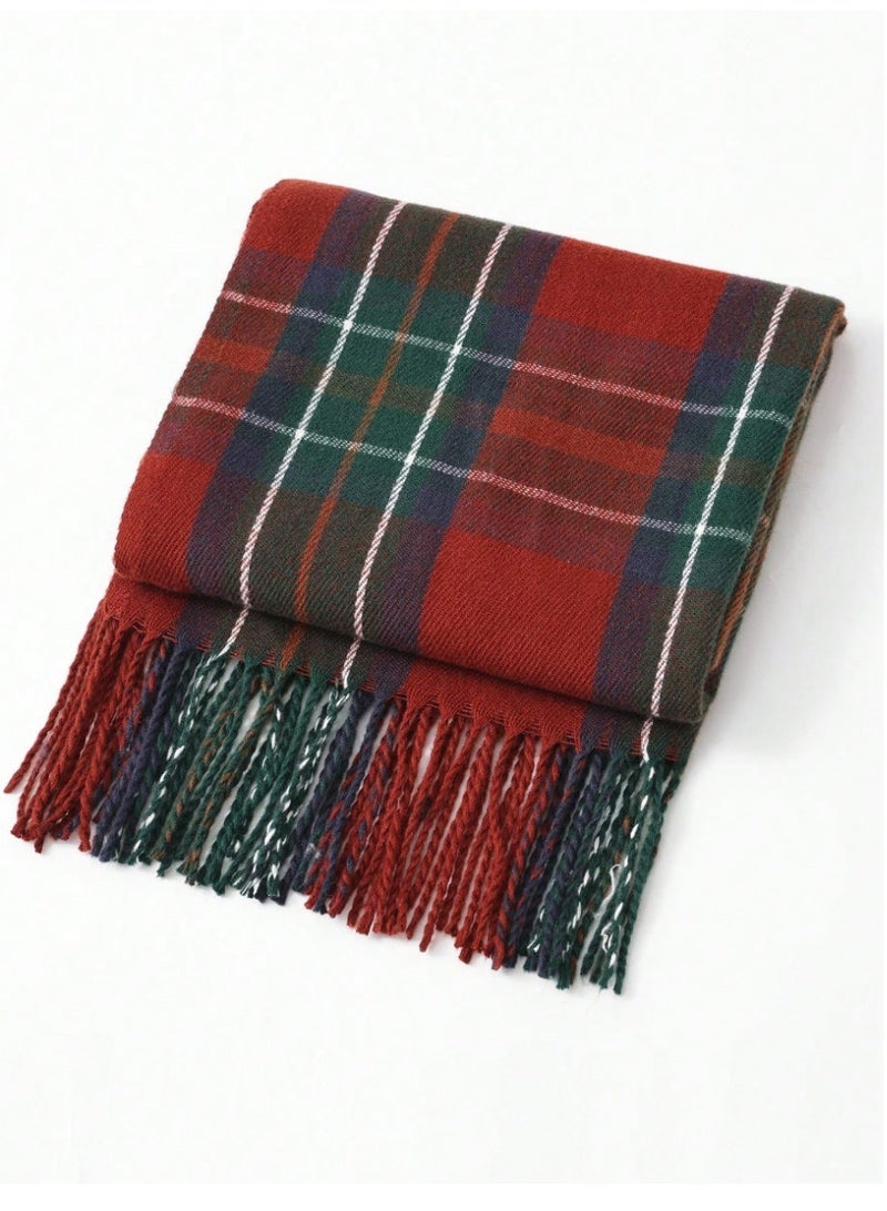 SHEIN.1pc Women Plaid Scarf With Tassels, Warm Shawl Wrap For Autumn/Winter For Dress - Image 3