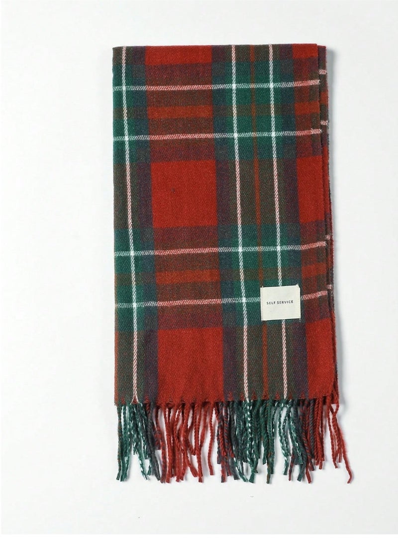 SHEIN.1pc Women Plaid Scarf With Tassels, Warm Shawl Wrap For Autumn/Winter For Dress - Image 4