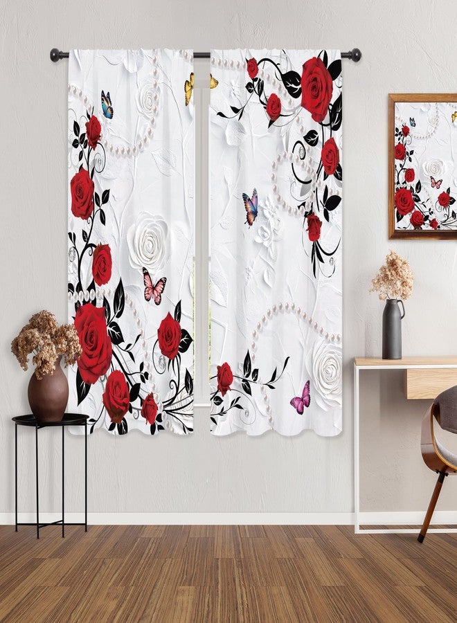 ريديكور ستائر رييديكور بنقشة وردة حمراء، أنيقة ورومانسية، بنمط عتيق، مزينة بنباتات وفراشات، بتصميم ريترو جميل، مناسبة للفتيات والسيدات، مع جيب للعمود، مصنوعة من قماش فاخر، مناسبة لغرف النوم والمعيشة، قطعتان، مقاس 42 بوصة عرض × 63 بوصة ارتفاع - Image 1