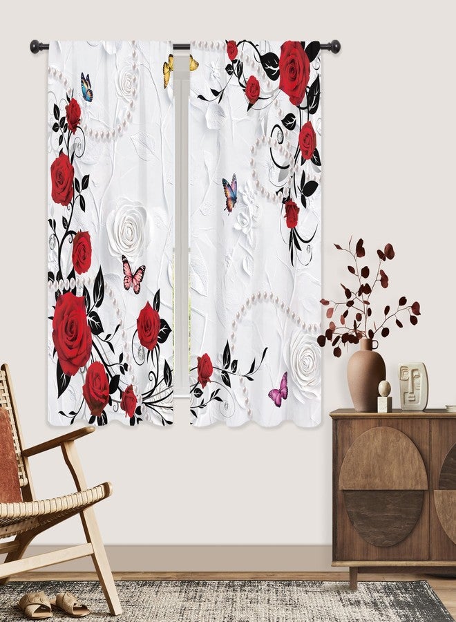 ريديكور ستائر رييديكور بنقشة وردة حمراء، أنيقة ورومانسية، بنمط عتيق، مزينة بنباتات وفراشات، بتصميم ريترو جميل، مناسبة للفتيات والسيدات، مع جيب للعمود، مصنوعة من قماش فاخر، مناسبة لغرف النوم والمعيشة، قطعتان، مقاس 42 بوصة عرض × 63 بوصة ارتفاع - Image 3