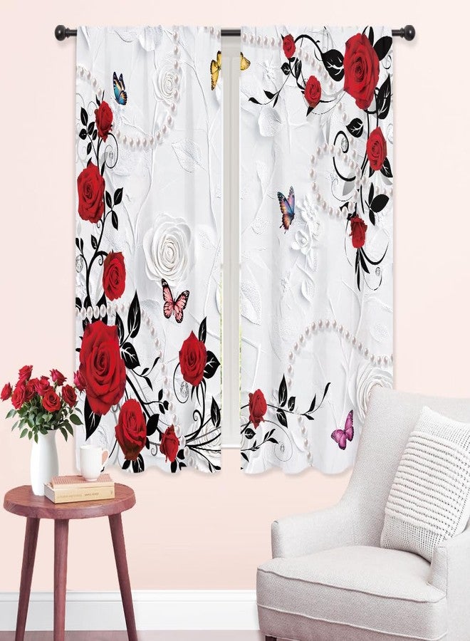 ريديكور ستائر رييديكور بنقشة وردة حمراء، أنيقة ورومانسية، بنمط عتيق، مزينة بنباتات وفراشات، بتصميم ريترو جميل، مناسبة للفتيات والسيدات، مع جيب للعمود، مصنوعة من قماش فاخر، مناسبة لغرف النوم والمعيشة، قطعتان، مقاس 42 بوصة عرض × 63 بوصة ارتفاع - Image 5