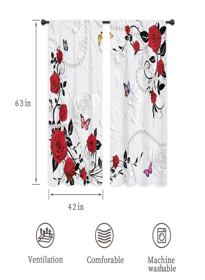 ريديكور ستائر رييديكور بنقشة وردة حمراء، أنيقة ورومانسية، بنمط عتيق، مزينة بنباتات وفراشات، بتصميم ريترو جميل، مناسبة للفتيات والسيدات، مع جيب للعمود، مصنوعة من قماش فاخر، مناسبة لغرف النوم والمعيشة، قطعتان، مقاس 42 بوصة عرض × 63 بوصة ارتفاع - Image 2