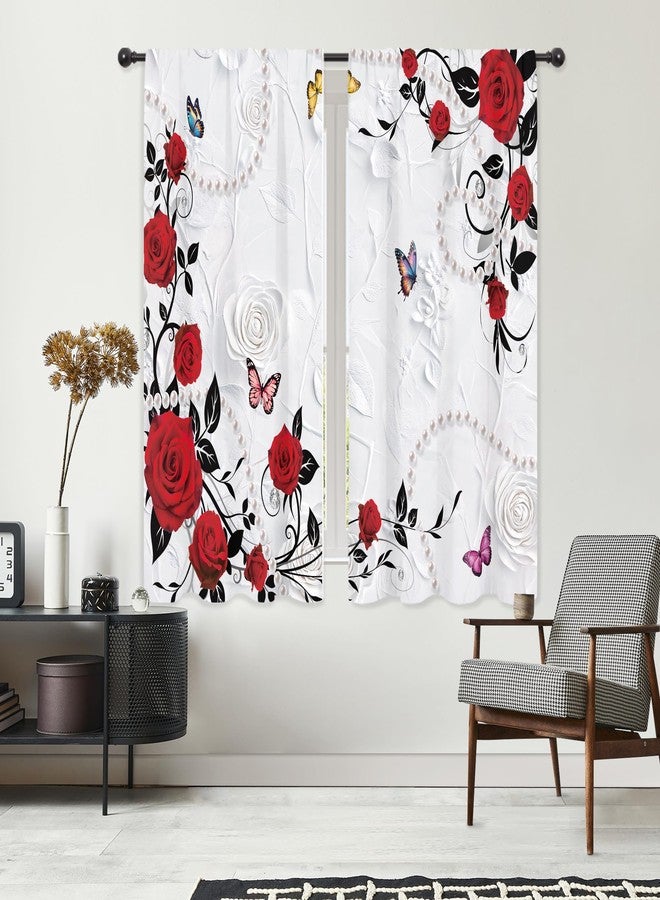 ريديكور ستائر رييديكور بنقشة وردة حمراء، أنيقة ورومانسية، بنمط عتيق، مزينة بنباتات وفراشات، بتصميم ريترو جميل، مناسبة للفتيات والسيدات، مع جيب للعمود، مصنوعة من قماش فاخر، مناسبة لغرف النوم والمعيشة، قطعتان، مقاس 42 بوصة عرض × 63 بوصة ارتفاع - Image 4