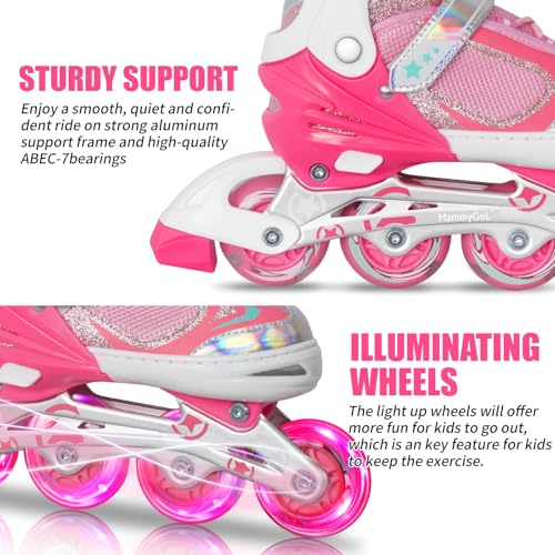 MammyGol Adjustable Inline Skates for Girls Kids Boys Youth with Light up Wheels, Pink Beginner Blades Roller Skates for Boys Size 1 2 3 4 Ages 6-12 - Image 2