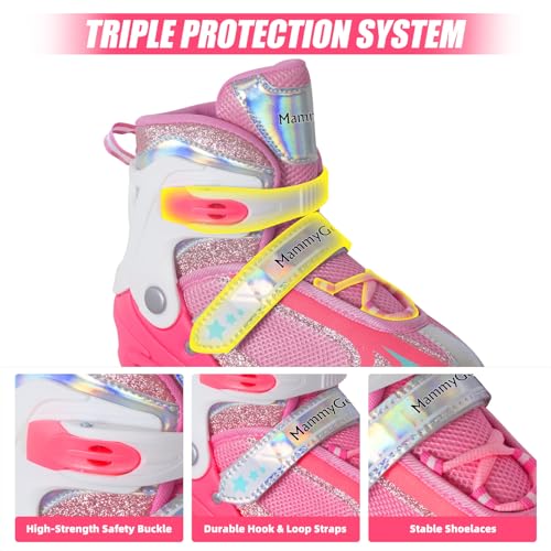 MammyGol Adjustable Inline Skates for Girls Kids Boys Youth with Light up Wheels, Pink Beginner Blades Roller Skates for Boys Size 1 2 3 4 Ages 6-12 - Image 3