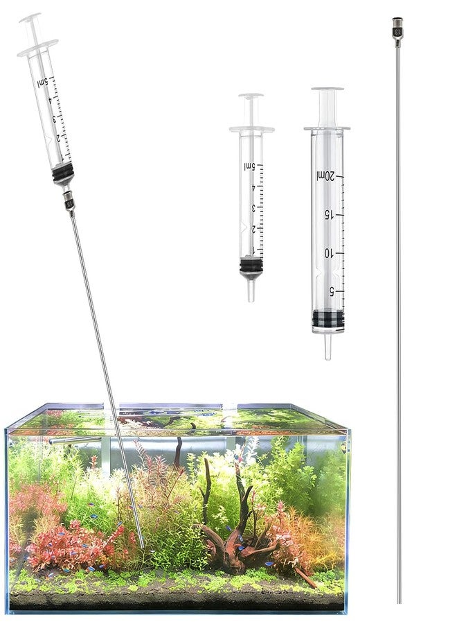 LINLAN 11.8-in Stainless Steel Aquarium Plant Fertilizer Injector Kit - Includes a Stainless Steel Long Needle and Two Syringes (5 ml + 20 ml) for use with Aquatic Plants. - Image 1