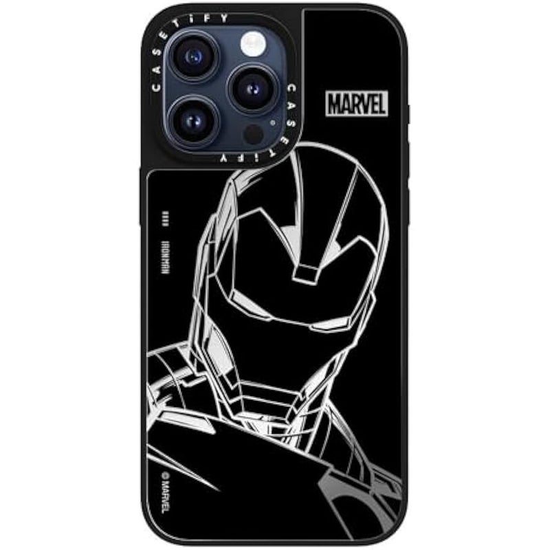 كاستيفي كاسيتي جراب ميرور لموبايل ايفون 15 برو ماكس 【ايرون مان كو-لاب/عاكس/ حماية من السقوط بطول 5 قدم/ متوافق مع ماج سيف】 - ايرون مان - اسود - فضي على اسود - Image 1