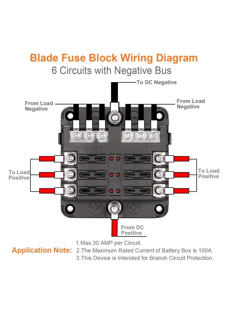 Y&D - Blade Fuse Block, 12V Waterproof Box Holder, 6 Circuit Negative Bus with LED Indicator for Automotive Car Truck Boat Marine RV Van - Image 1
