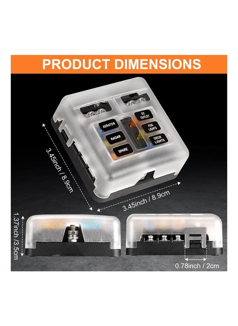Y&D - Blade Fuse Block, 12V Waterproof Box Holder, 6 Circuit Negative Bus with LED Indicator for Automotive Car Truck Boat Marine RV Van - Image 1