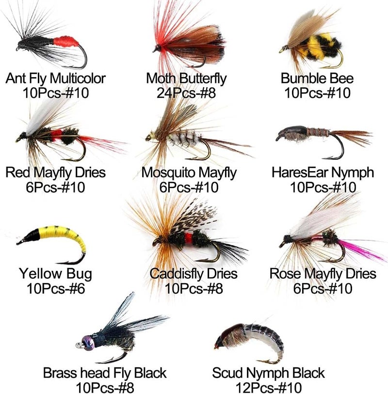Handwork Fly Fishing Flies Kit, 50/114Pcs Handmade Fly Fishing Gear with Dry/Wet Flies, Streamers, Fly Assortment Trout Bass Fishing with Fly Box (114Pcs/Set-11 Mixed Styles) - Image 2
