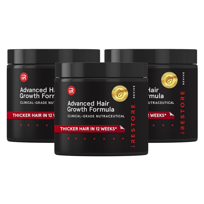 iRestore Advanced Hair Growth Supplement for Women Hair Vitamins for Faster Hair Regrowth Best for Hair Loss and Thinning  1 Month Supply Each  30 Count Pack of 3  Black - Image 1