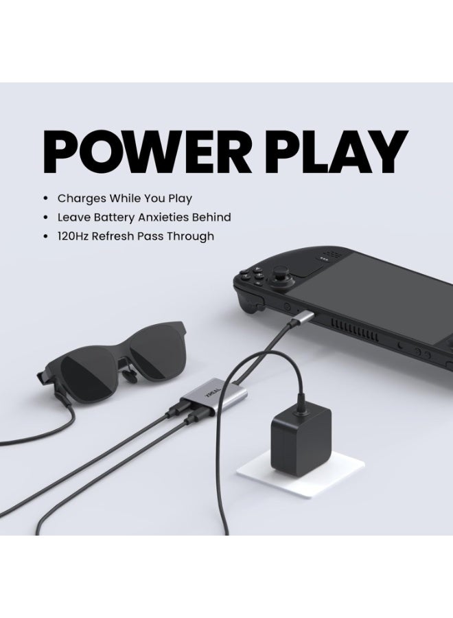XREAL Hub, Power and Play Adapter, so you can charge AR glasses while you charge your source device, e.g. Steam Deck, ROG Ally, Switch, iPhone 15 or Android phone. 45 W fast charging  - Image 3