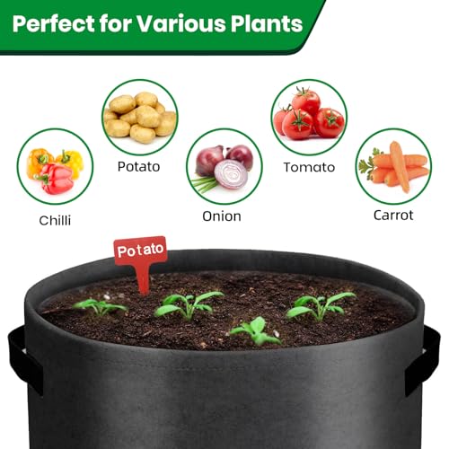 BIJOKETTEN 6 Pack Potato Grow Bags, 10 Gallon Planting Bags Large Fabric Pots with Flap Window Vegetable Planter Garden Pot Tall Potato Growing Containers with Handles for Vegetables, Fruits and More, Black - Image 5