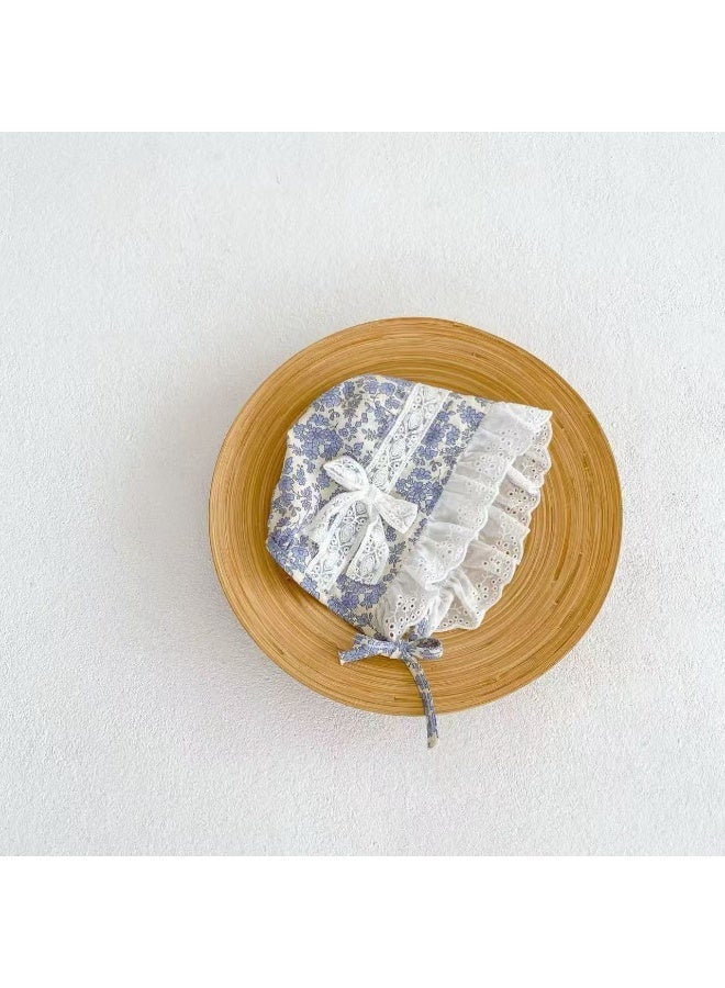 DOOKOO Summer Printed Floral Baby Jumpsuit -ShortSleeve Blue Romper with Matching Hat 2 Pcs for Newborns and Infants - Image 2