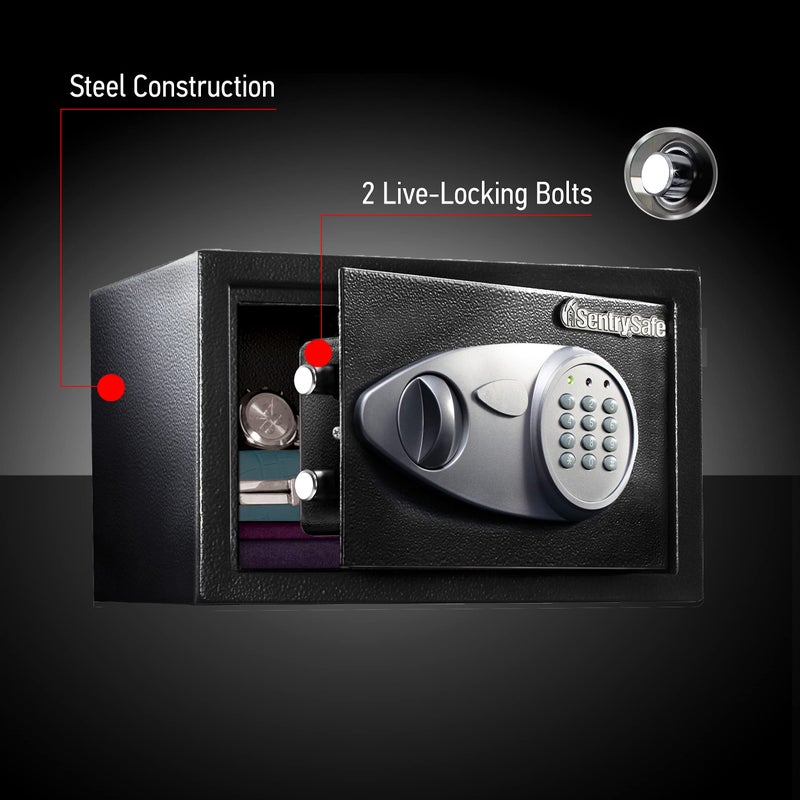 SentrySafe Safe with Digital Keypad Lock, Steel Safe with Interior Lining and Bolt Down Kit for Money, Jewelry, Electronics, 0.58 Cubic Feet, 8.7 x 13.8 x 9.7 Inches, X055 - Image 4