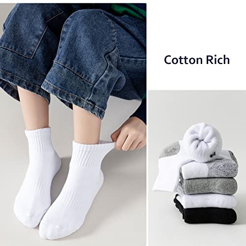 EPEIUS Kids Girls' Cushioned Socks Toddler Boys Thick Cotton Running Socks Ankle Sports 6 Pack 4-7 Years,Black White Light Grey - Image 4