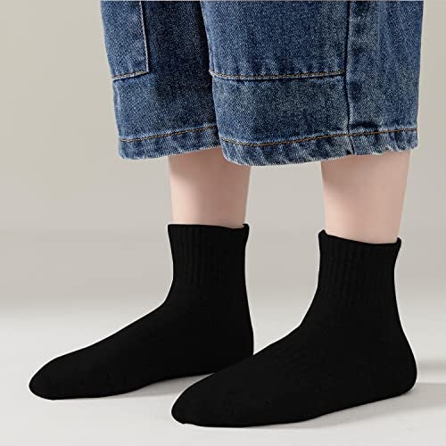 EPEIUS Kids Girls' Cushioned Socks Toddler Boys Thick Cotton Running Socks Ankle Sports 6 Pack 4-7 Years,Black White Light Grey - Image 5