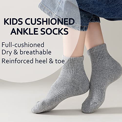 EPEIUS Kids Girls' Cushioned Socks Toddler Boys Thick Cotton Running Socks Ankle Sports 6 Pack 4-7 Years,Black White Light Grey - Image 2