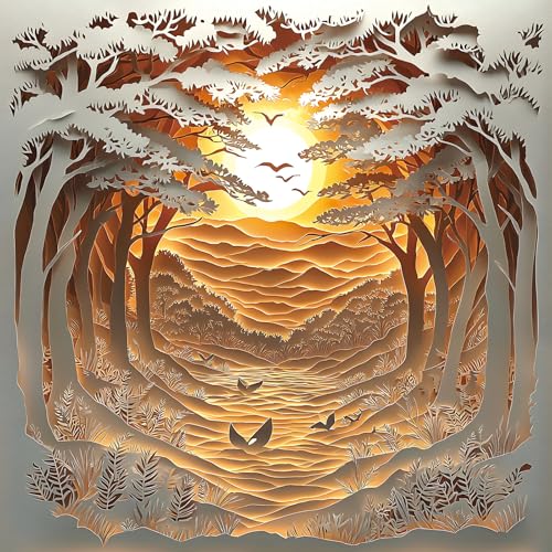 MINIWAN 500 Piece Jigsaw Puzzle for Adults Layered Paper Art Sunset Forest Mountain Nature Landscape Challenging Puzzle for Adults Families 20 x 20 - Image 1