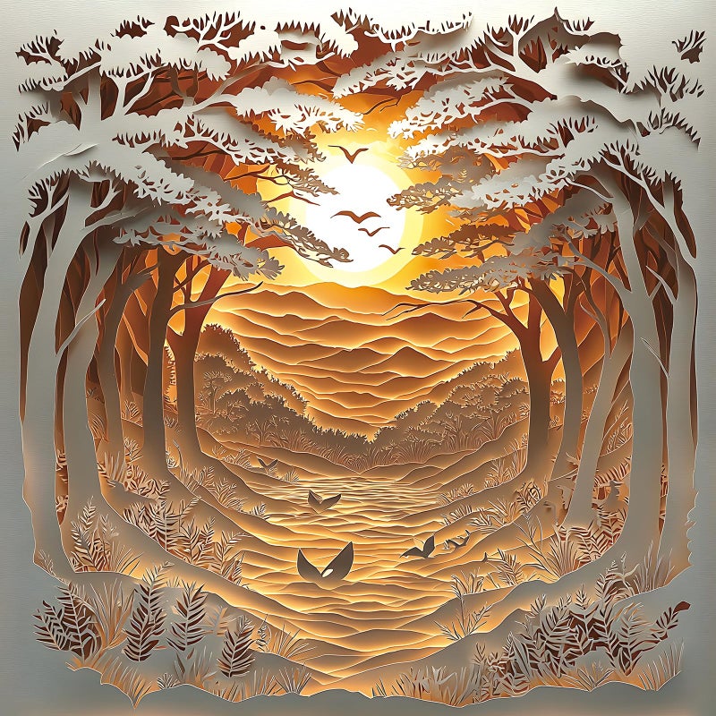 MINIWAN 500 Piece Jigsaw Puzzle for Adults Layered Paper Art Sunset Forest Mountain Nature Landscape Challenging Puzzle for Adults Families 20 x 20 - Image 3