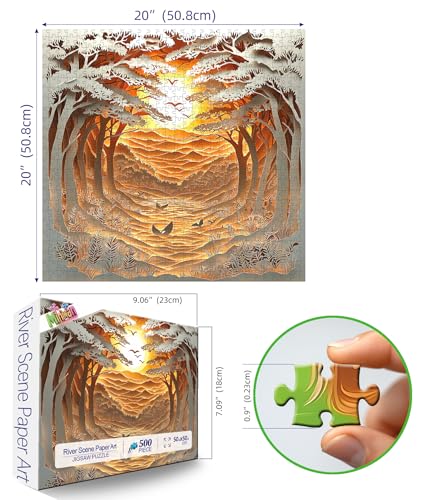 MINIWAN 500 Piece Jigsaw Puzzle for Adults Layered Paper Art Sunset Forest Mountain Nature Landscape Challenging Puzzle for Adults Families 20 x 20 - Image 5