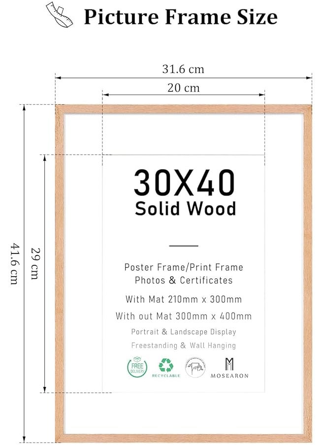 30X40Cm Certificate Picture Frame Oak Wood Photo Frame With Mount For A4 Or 4 4X6 Print Poster Frame With Plexiglass For Wall Mount Display Set Of 2