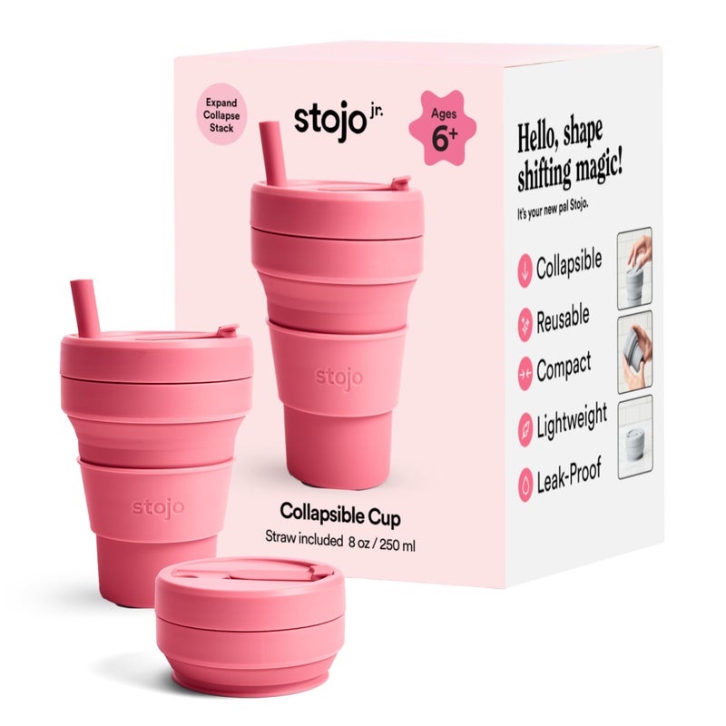 Stojo STOJO Collapsible Travel Cup  Reusable ToGo Pocket Size Silicone Bottle for Hot and Cold Drinks  Perfect for Camping  Microwave  Dishwasher Safe Peony 8 Ounce Pack of 1 