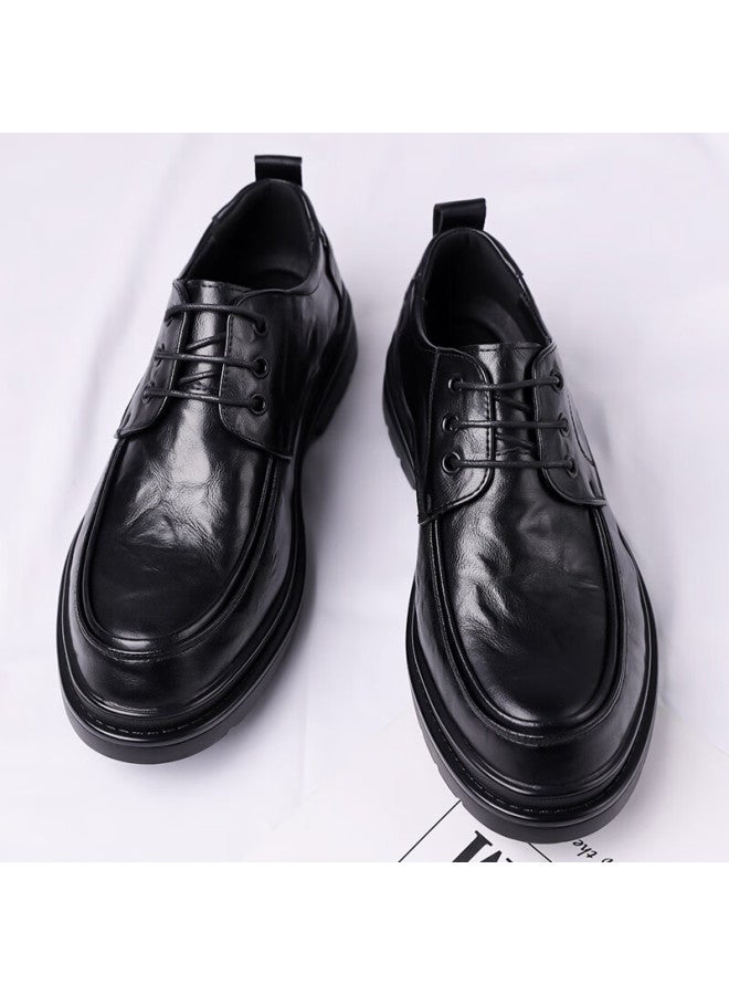 Poitulas Men's British Style Hand-grained Business Casual Shoes Low-top Thick-soled Formal Shoes Wedding Shoes 9929 Black Size 42 - Image 3