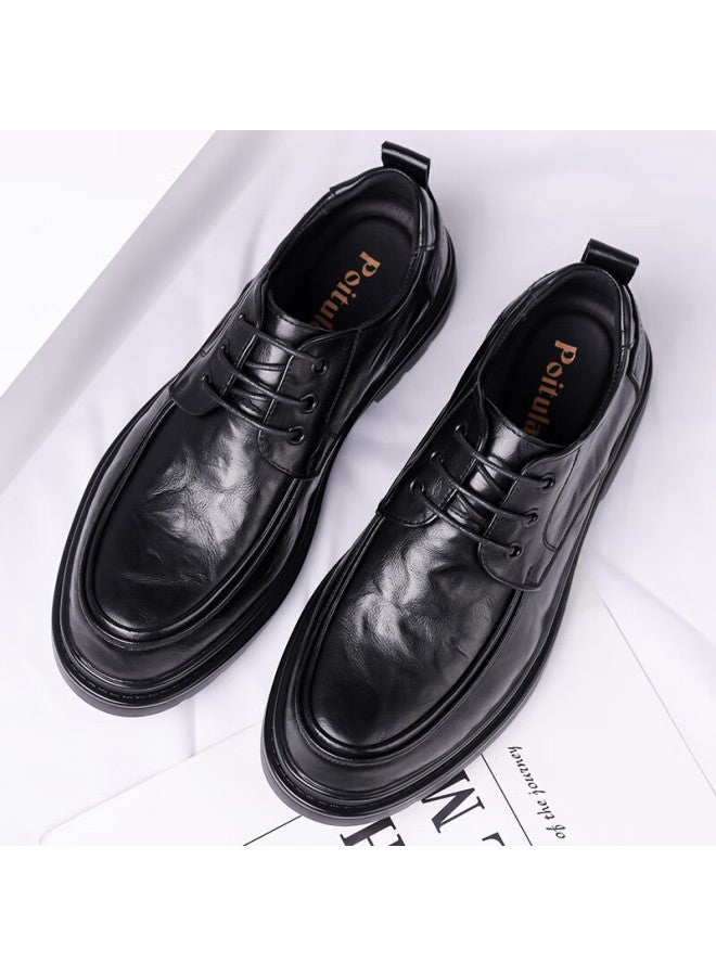 Poitulas Men's British Style Hand-grained Business Casual Shoes Low-top Thick-soled Formal Shoes Wedding Shoes 9929 Black Size 42 - Image 2