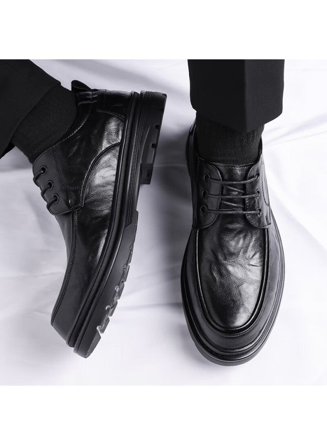 Poitulas Men's British Style Hand-grained Business Casual Shoes Low-top Thick-soled Formal Shoes Wedding Shoes 9929 Black Size 42 - Image 5