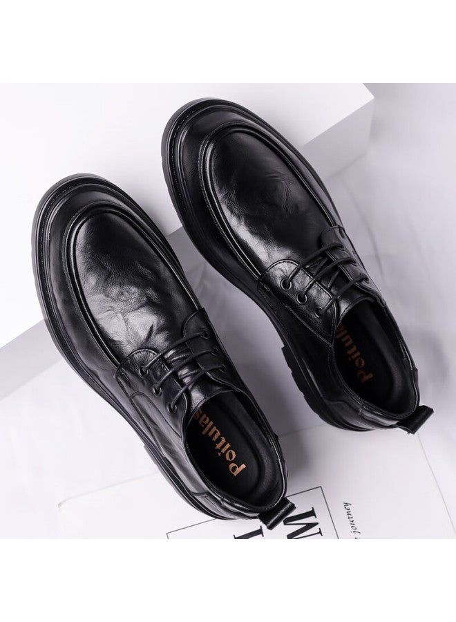 Poitulas Men's British Style Hand-grained Business Casual Shoes Low-top Thick-soled Formal Shoes Wedding Shoes 9929 Black Size 42 - Image 1