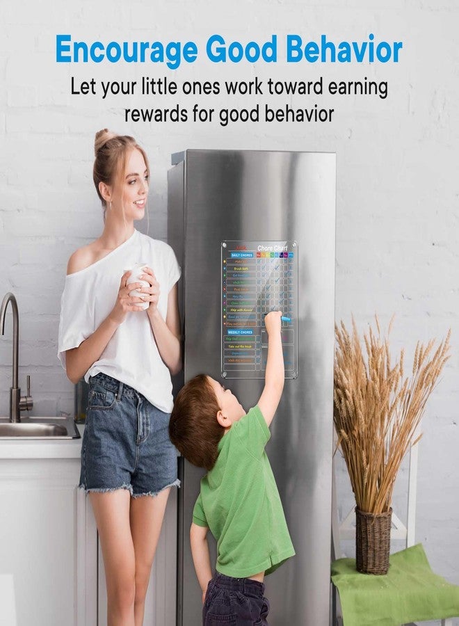 Bailkind 2-Pack Acrylic Magnetic Chore Chart for Kids, 12"x16" Daily/Weekly Easy-Check Reward Responsibility to Do List, Fridge Dry Erase Board for Multiple Kids Teens Adult Family, 7 Markers - Image 2