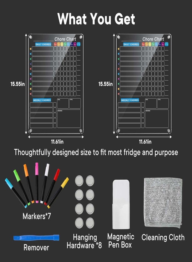 Bailkind 2-Pack Acrylic Magnetic Chore Chart for Kids, 12"x16" Daily/Weekly Easy-Check Reward Responsibility to Do List, Fridge Dry Erase Board for Multiple Kids Teens Adult Family, 7 Markers - Image 4