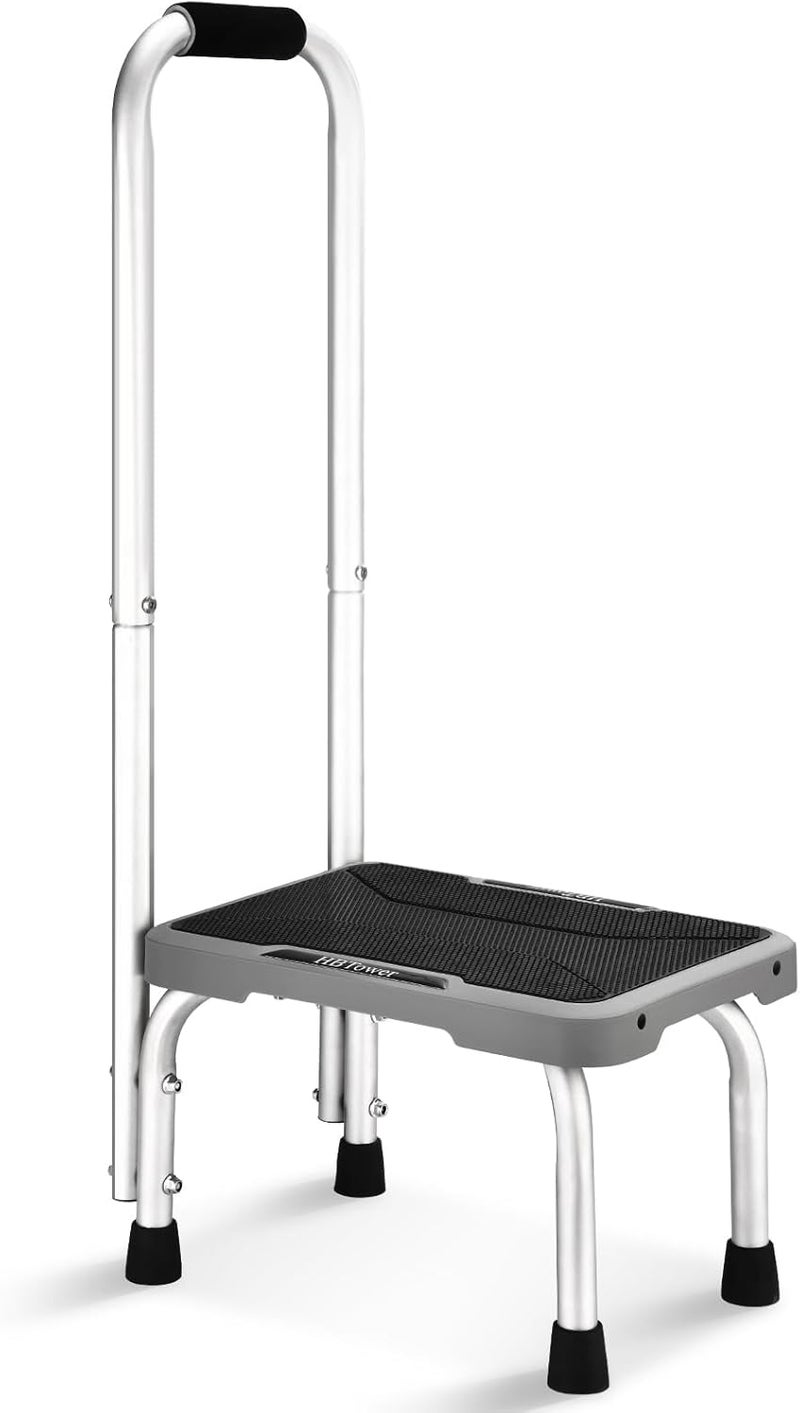 HBTower Aluminum Step Stool with Handle for Elderly, Lightweight Step Stools for Adults Seniors with Non-Slip Rubber Feet, Stepping Stools for Bedroom Kitchen Bathroom, Bed Steps for High Beds - Image 1