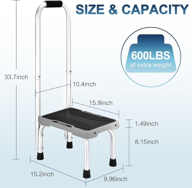 HBTower Aluminum Step Stool with Handle for Elderly, Lightweight Step Stools for Adults Seniors with Non-Slip Rubber Feet, Stepping Stools for Bedroom Kitchen Bathroom, Bed Steps for High Beds - Image 2