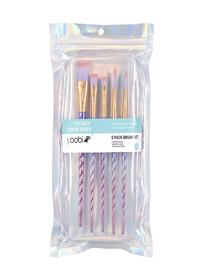 Yoobi | Paint Brush Set with Unicorn Horn Handles | 5 Assorted Brushes for Watercolor, Tempera, Acrylic or Washable Paints - Image 2