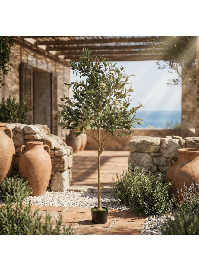 RooRound Artificial Olive Tree 120cm/150cm/180cm - Faux Olive Plant with Spherical Pot for Indoor Decor (Living Room/Office) & Outdoor Patio, Lifelike Foliage No Maintenance Needed (120cm) - Image 2