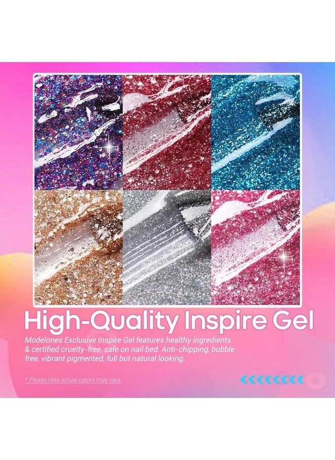 modelones - Glitter Gel Nail Polish 6 Colors Sparkle Red Pink Purple Gel Polish Set Gel Blue Gold Silver Fingernail Polish Set Holiday Gel Collection Of Manicure Starter Kit In Gifts For Women Package - Image 1