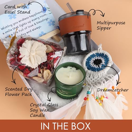 Relish The Loony Box Gift Hamper for Women & Girls | Dream Catcher with Multipurpose Sipper, Scented Dry Flower Pack, Card & Soy Wax Candle - Birthday, Anniversary, Valentine Day & Home Decor Gift - Image 2