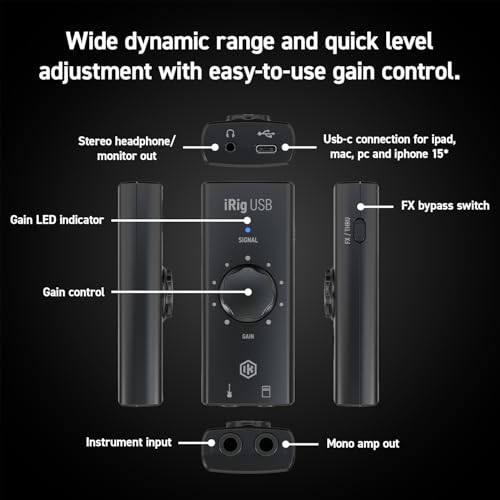 IK Multimedia iRig USB Guitar Audio Interface - 24-bit 48 kHz Music Recording Studio Equipment Include USB C Cable For iPad, Mac And PC, Guitar Accessories, Recording Device - Image 4