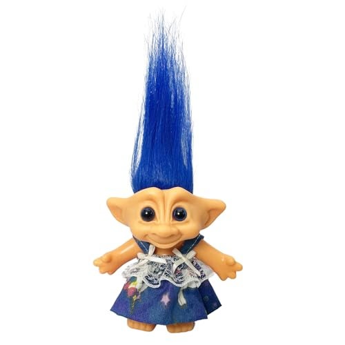 Yintlilocn Vintage Troll Dolls Retro Vintage Doll Chromatic Adorable for Collections School Project Arts and Crafts Party Favors 75 TallInclude The Length of Hair Dark Blue - Image 1