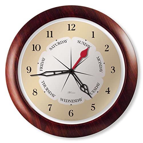 DayClocks ساعة حائط يومية - ساعة تناظرية أسبوعية مع الأيام والساعات والدقائق - حلقة شفافة في الإطار - هدية مثالية للتقاعد للرجال والنساء، إطار بلون الجوز، 13.5" - Image 4