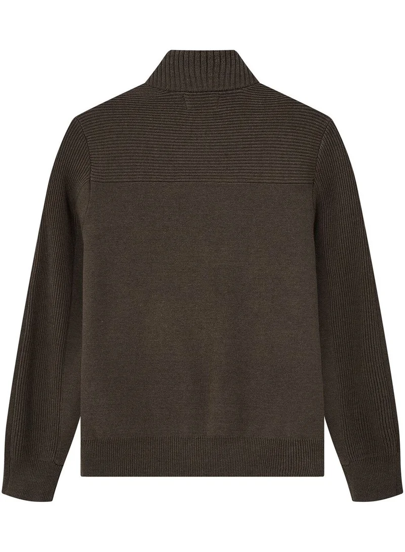 GIORDANO Men's Full-Zip Mock Neck Textured Knit Cardigan