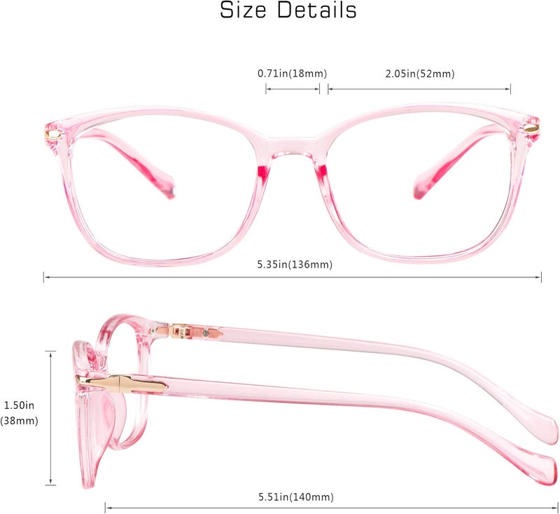 VisionGlobal Blue Light Blocking Glasses for Women, Anti Eyestrain, Computer Reading, TV Glasses, Stylish Square Frame, Anti Glare(Clear Pink,+1.75 Magnification) - Image 3